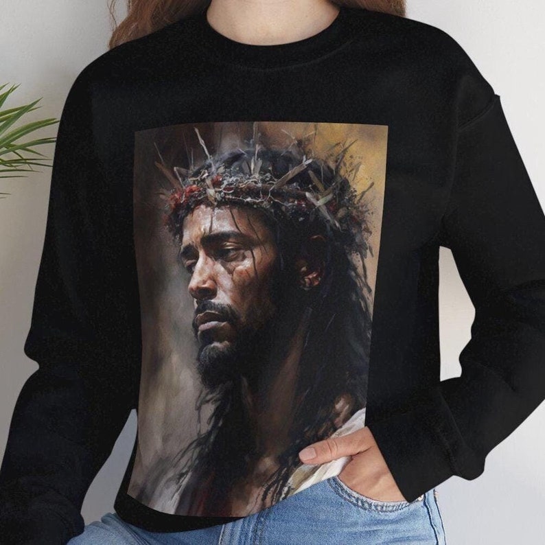 Black African American Jesus Sweatshirt, Modern Christian Art