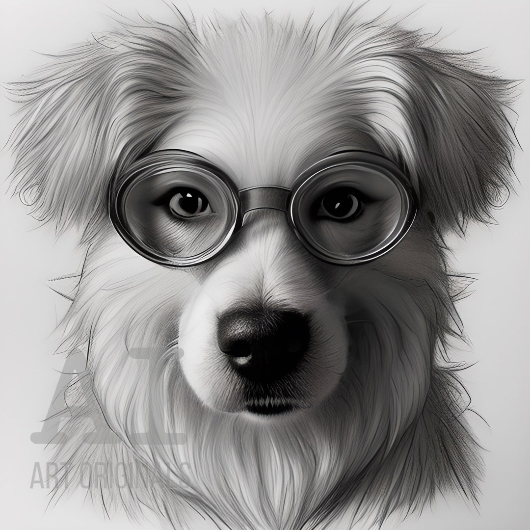 AI Art DOWNLOAD Silly Dog Picture of Dog Wearing Glasses Etsy