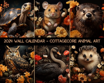 2024 Wall Calendar, Cottagecore Animal Art, Cottage Core Cubicle Decor Wall Art