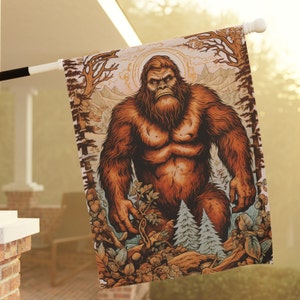 Bigfoot Flag, Camping Flag, Yard Flag, Outdoor Fabric Yard Decor, Bigfoot Yard Art, Tiny House Flag, Vertical Banner, Sasquatch Flag Gift