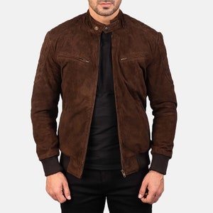 Sven Men's Dark Brown Suede Leather Bomber Jacket Black - Etsy