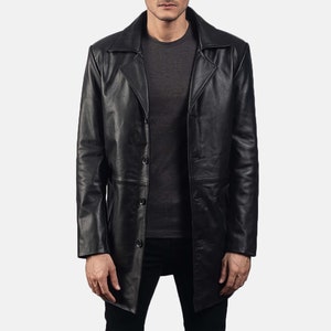 Classmith Handmade Black Leather Coat for Men | Men's Real Leather Black Coat |  Cowhide Black Leather Coat for Men