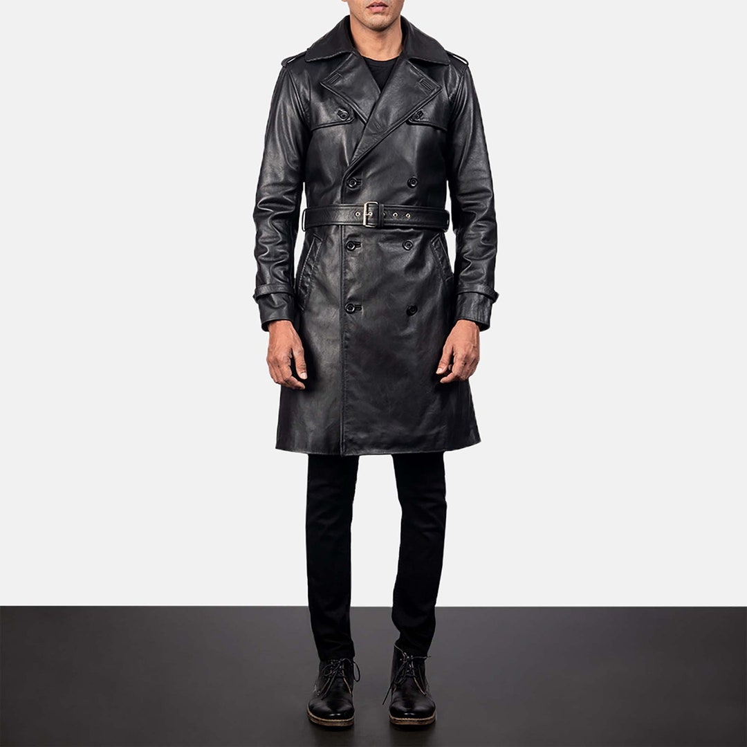 Royson Men's Cowhide Leather Duster Coat Handmade Black - Etsy