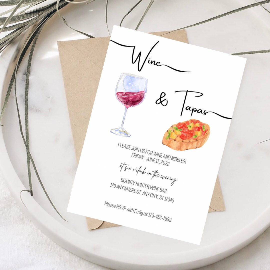 Wine and Tapas Digital Invitation Tapas Invitation Wine Etsy
