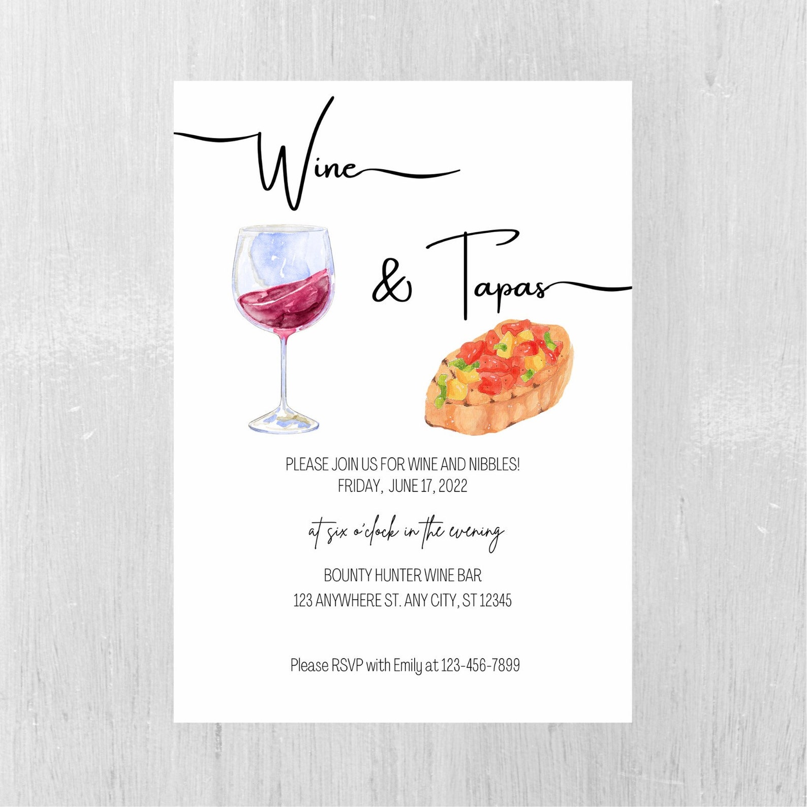 Wine and Tapas Digital Invitation Tapas Invitation Wine Etsy