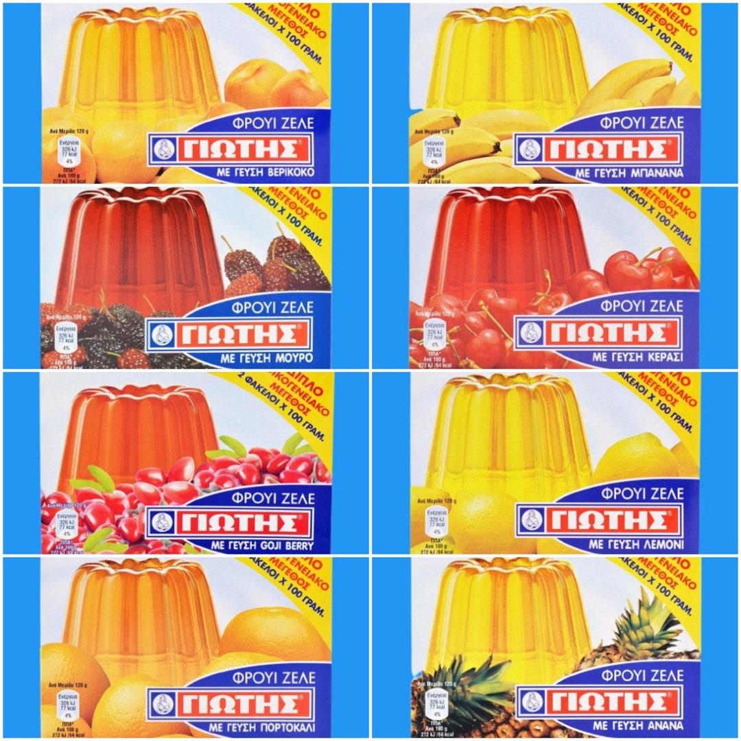 Greek Fruit Jelly Powder, 10 Flavors, Family Size, 4 X 100 G 3.53 Oz