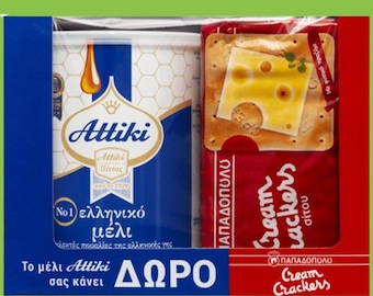 Attiki Greek Best Natural Honey Plus Cream Crackers FREE GIFT, 1 kg (2.2 lb)