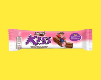 Tavoletta di cioccolato greco Kiss con latte e fragole, 10 x 27,5 g (0,97 once)