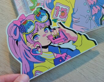 Moe Shop Sticker | Anime Future Funk Kawaii Aesthetic | Weatherproof Decal Anime Peeker Waifu