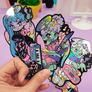 Aesthetic Anime Waifu Sticker Colorful Moe Holographic Kawaii Sticker Kidcore Aesthetic Decal Manga Slap Monster Girl Sticker