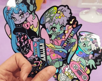 Aesthetic Anime Waifu Sticker Colorful Moe Holographic Kawaii Sticker Kidcore Aesthetic Decal Manga Slap Monster Girl Sticker