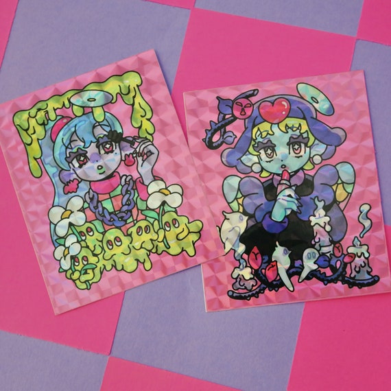 Waterproof Sticker Cute Prismatic Sticker Goth Anime Waifu Sticker Neon Pastel Aesthetic Kidcore Aesthetic Decal Y2k Aesthetic