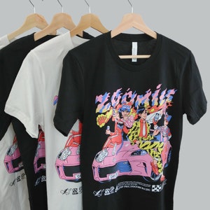 Original Anime T-shirt | Unisex Catboy Racing Aesthetic | Vaporwave Retro Anime Fan | Otaku Cotton Graphic Tee | Anime Gifts | Cat Lover