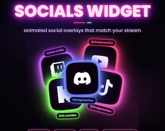 Widget Neon Socials, Twitch, YouTube et Kick, superposition rotative de réseaux sociaux, 40 icônes, 11 formes, StreamElements