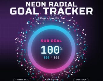 Animated Neon Goal Bar Widget Twitch & YouTube Stream Overlay Followers Subs Tips Bits Super Chats Members StreamElements OBS