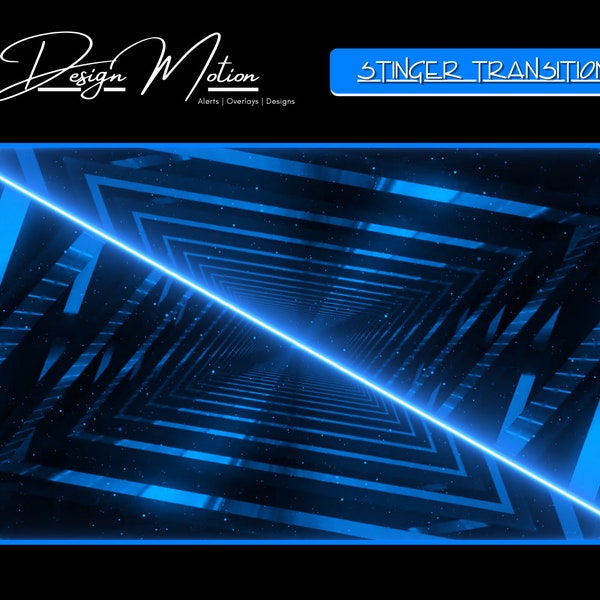 Animated Neon Blue Stinger Transition Twitch Stinger Twitch Transition in Blue with transparent background.