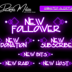 Animated Neon Purple Twitch Alerts with transparent background.