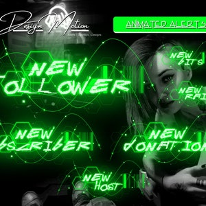 Animated Neon Cyberpunk Green Alerts Twitch Alerts. Follower, Subscriber, Donation, Host, Bits & Raid Alerts with transparent background
