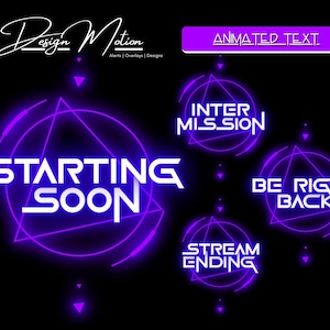 Neon Purple Animated Stream Alerts Overlay Scene Text, Twitch, OBS, Streamlabs Overlay with transparent background