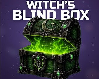 Widget Twitch Witch's Chest Blind Box, overlay StreamElements animé, jeu de déballage de coffre à butin occulte, points de chaîne, bits, abonnements, OBS