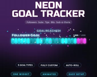 Barre d'objectifs néon animée Widget Twitch et YouTube : superposition de streams, abonnés, pourboires, bits, super chats, membres StreamElements OBS