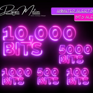 Animated Neon Twitch Bit Alerts in Pink and Purple with a transparent background