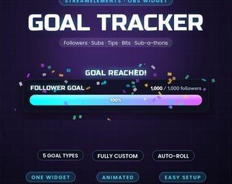 Widget de barre d'objectif animée pour Twitch et YouTube : superposition de stream, abonnés, pourboires, bits, super chats, membres, StreamElements, OBS