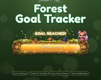 Widget de barre d'objectif Forêt Kawaii animée pour Twitch et YouTube : superposition de followers, d'abonnés, de pourboires et de bits. StreamElements OBS. Nature mignonne.