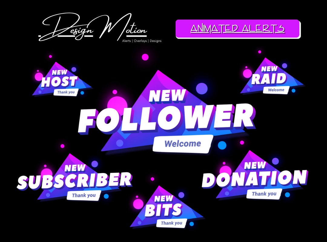 Animated Streamer Alerts Blue and Purple, Follower, Subscriber, Host