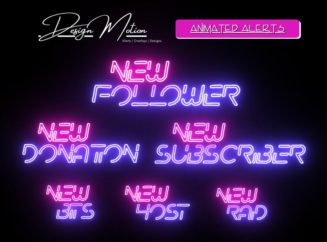 Animated Neon Twitch Alerts in Pink and Purple Follower, Subscriber ...