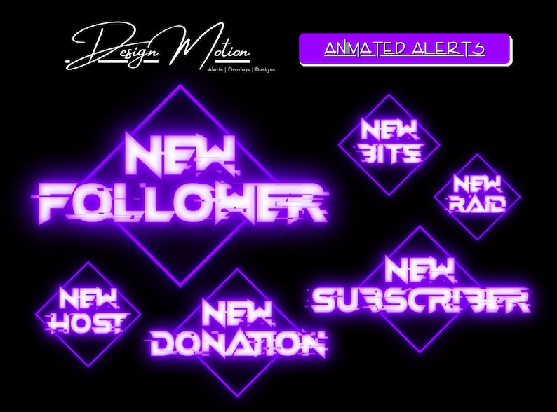 Animated Neon Purple Twitch Glitch Alerts, Follower, Subscriber ...