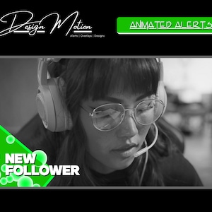 Animated Green Stream Alerts Twitch Follower, Subscriber, Donation, Host, Bits and Raid Green Alerts with transparent background.