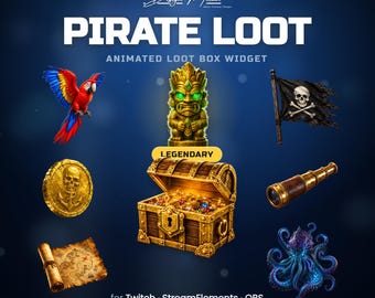 Widget Twitch Coffre Pirate Blind Box, Overlay StreamElements animé, Jeu de déballage de coffre au trésor, Points de chaîne Bits Abonnés, OBS