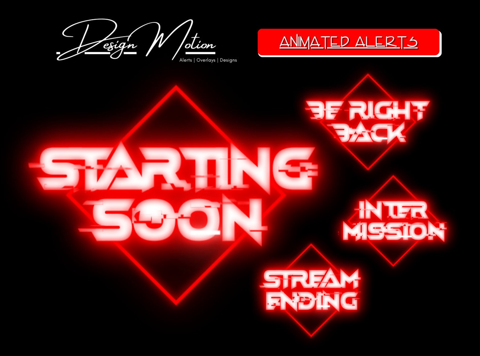 Animated Neon Red Scene Glitch Text Starting Soon, Be Right Back ...