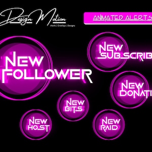 Animierte Neon Glitch Pinke Twitch ALerts, Follower, Abonnenten, Spender, Host, Bits & Raid mit transparentem Hintergrund