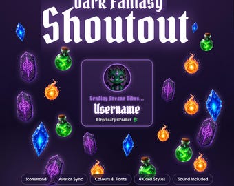 Widget de dédicace Dark Fantasy pour Twitch, superposition de dédicace gothique animée pour StreamElements, synchronisation du nom et du message de l'avatar, alerte RPG