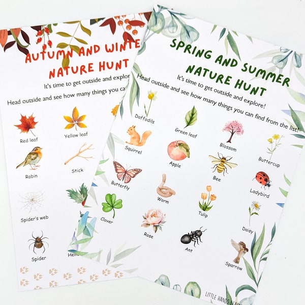 Nature Scavenger Hunt / Outdoor Activity for Kids / Children's Party Game Activities / Printable Garden Game / Spring, Summer, Autumn Winter