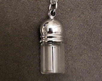 Empty Glass Vial Pendant Necklace with Screw on/off Top Lid Mini Perfume Bottle Wishing Jar