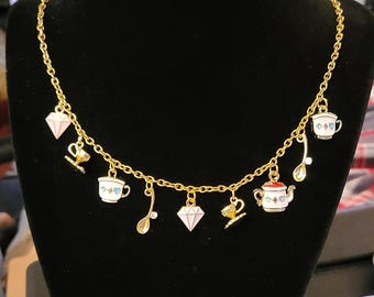 18K Gold Plated Tea Party Charm Necklace