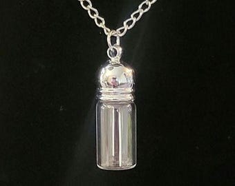 1.25&quot; Empty Glass Vial Pendant Necklace with Screw on/off Top Lid Mini Perfume Bottle Wishing Jar
