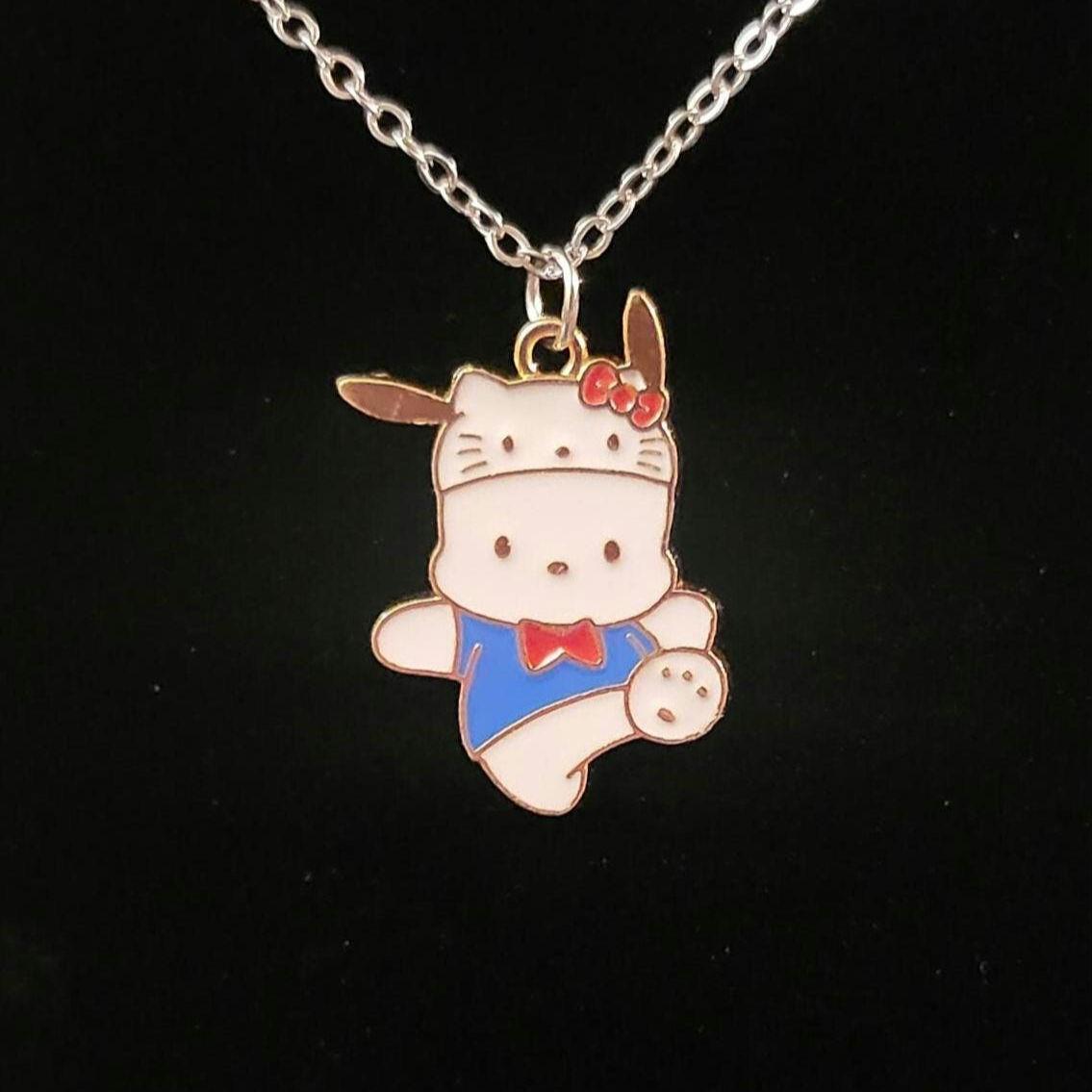 Pochacco X Hello Kitty 50th Anniversary Sanrio Charm on Surgical Steel Cable Chain Kawaii Puppy Pendant Necklace