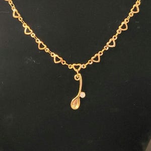 Gold Plated Spoon Necklace with Hearts and Pave Crystal Accent
