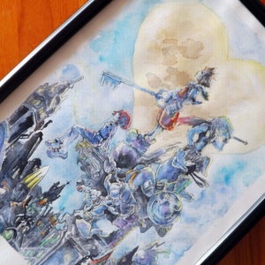 Reino Corazones lámina acuarela pintada a mano. fan art de kh