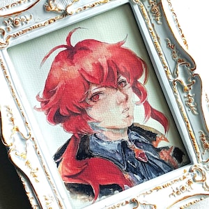 Impresión de retrato en acuarela de Genshin Impact de Diluc, a partir de arte de acuarela original pintado a mano