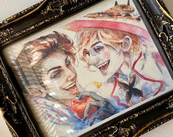 Impresión en acuarela a partir de una obra de arte original pintada a mano HH Lucifer y Adán Humano