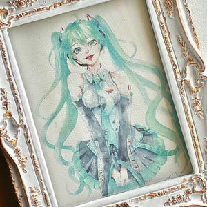 Hatsune Miku / Vocaloid Watercolor Art Print, from original traditional watercolour handpainted