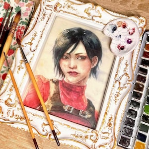 Impresión de Ada Wong – Arte de fan de la nueva versión de RE4 – Retrato en acuarela – Póster de Ada Wong – De acuarela tradicional pintada a mano