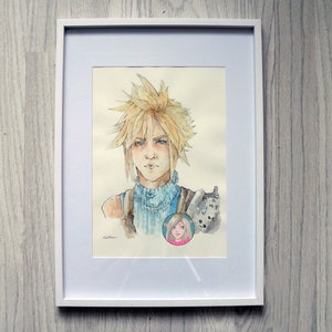 ORIGINAL PAINTING Watercolour portrait Cloud Strife FFVII