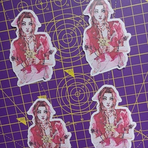 Handmade watercolor art Aerith ff7 || gamer sticker || funny sticker || vinyl sticker || journalling stickers || fantasia final 7