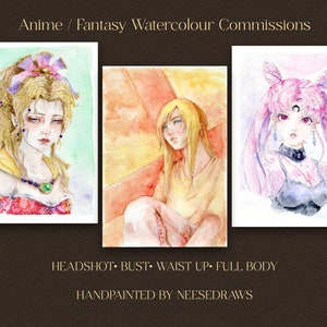 Encargo de personaje de fantasía en acuarela, encargo de acuarela de anime